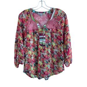 Figueroa & Flower sheer  floral and lace blouse SM